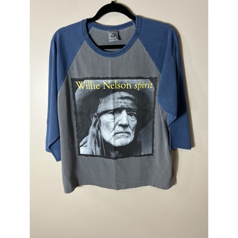 Willie Nelson Spirit 2010 Tour Raglan Tee T-Shirt Blue Gray Cotton Medium